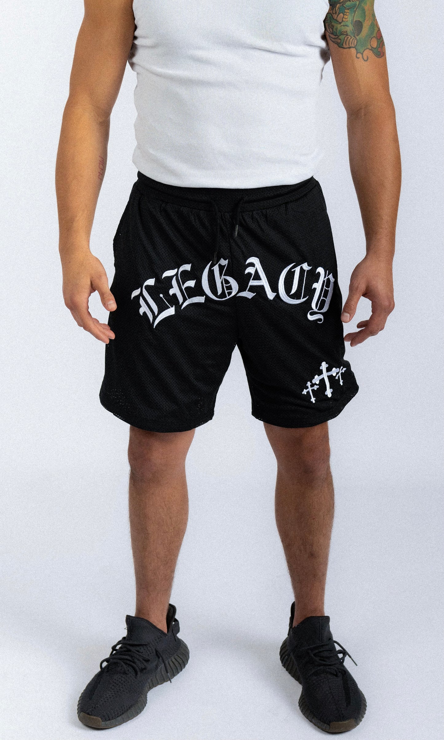 THE LEGACY EMBROIDERED MESH SHORT (BLACK)